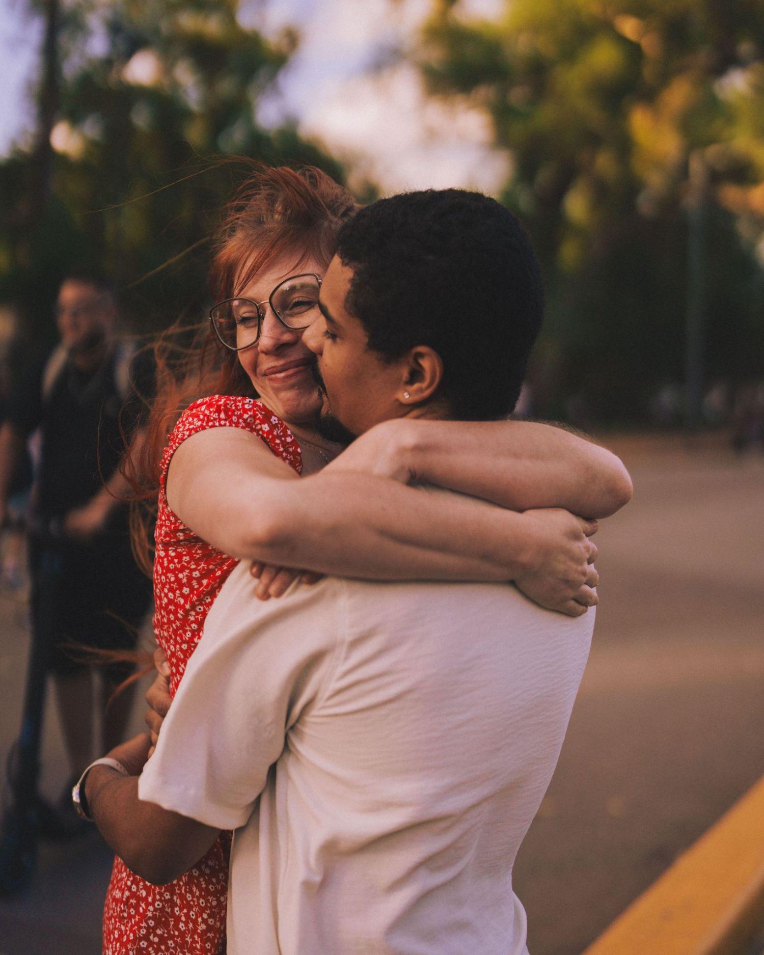 An embrace on the street