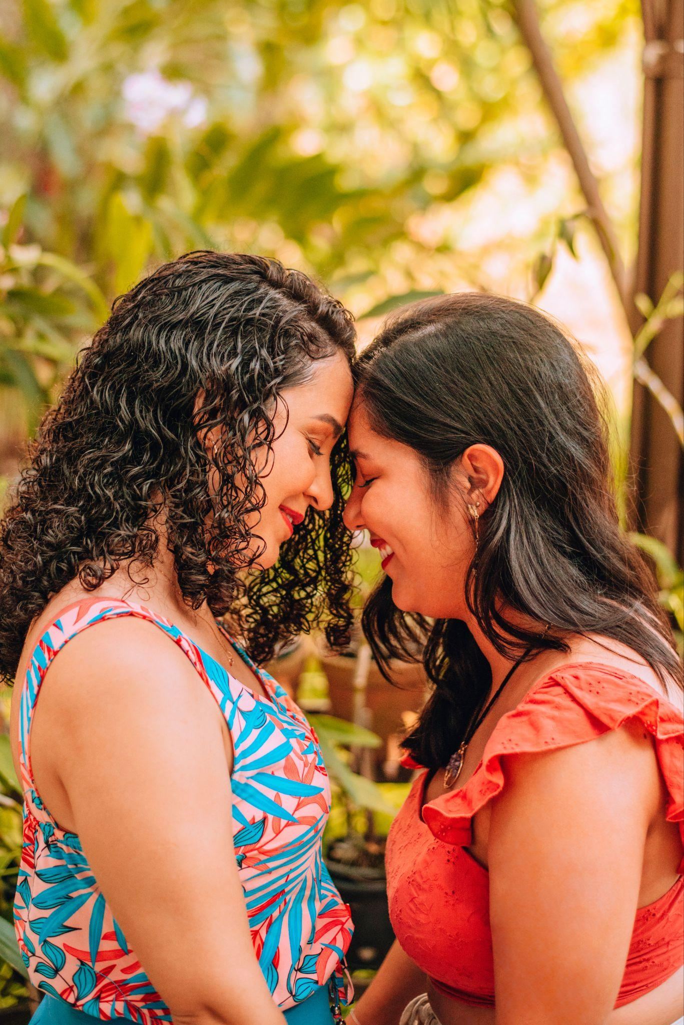 Two women brow to brow in the garden