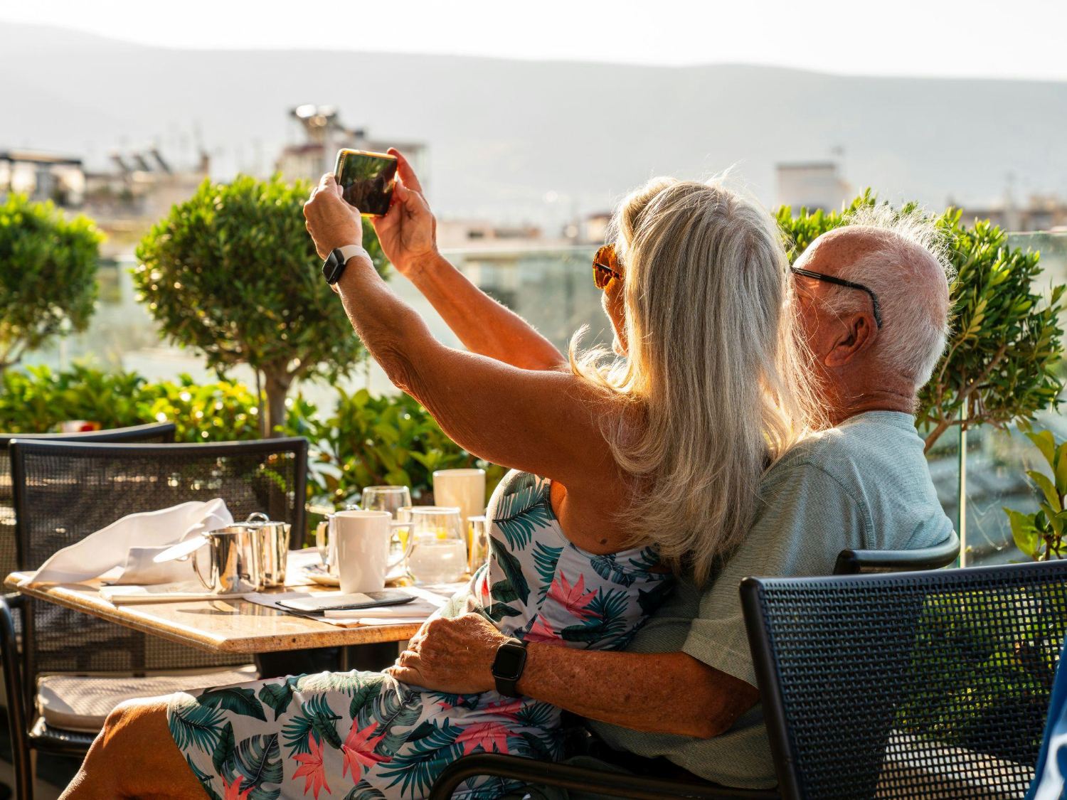 A selfie over lunch on the terrace